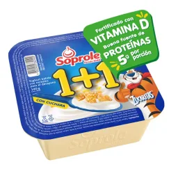 Yoghurt Soprole 1+1, distintos sabores de cereales